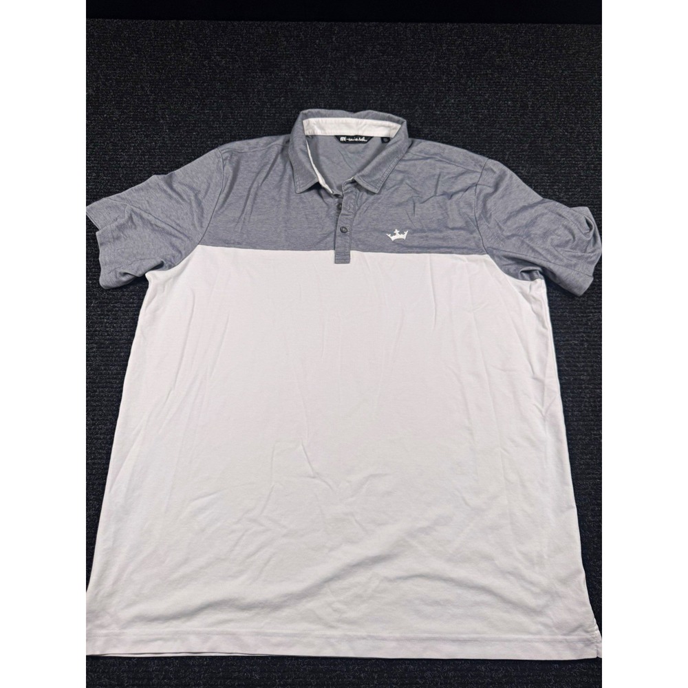 TravisMathew Polo Shirt Mens 3XL Gray White Colorblock Golf Pima Cotton Crown